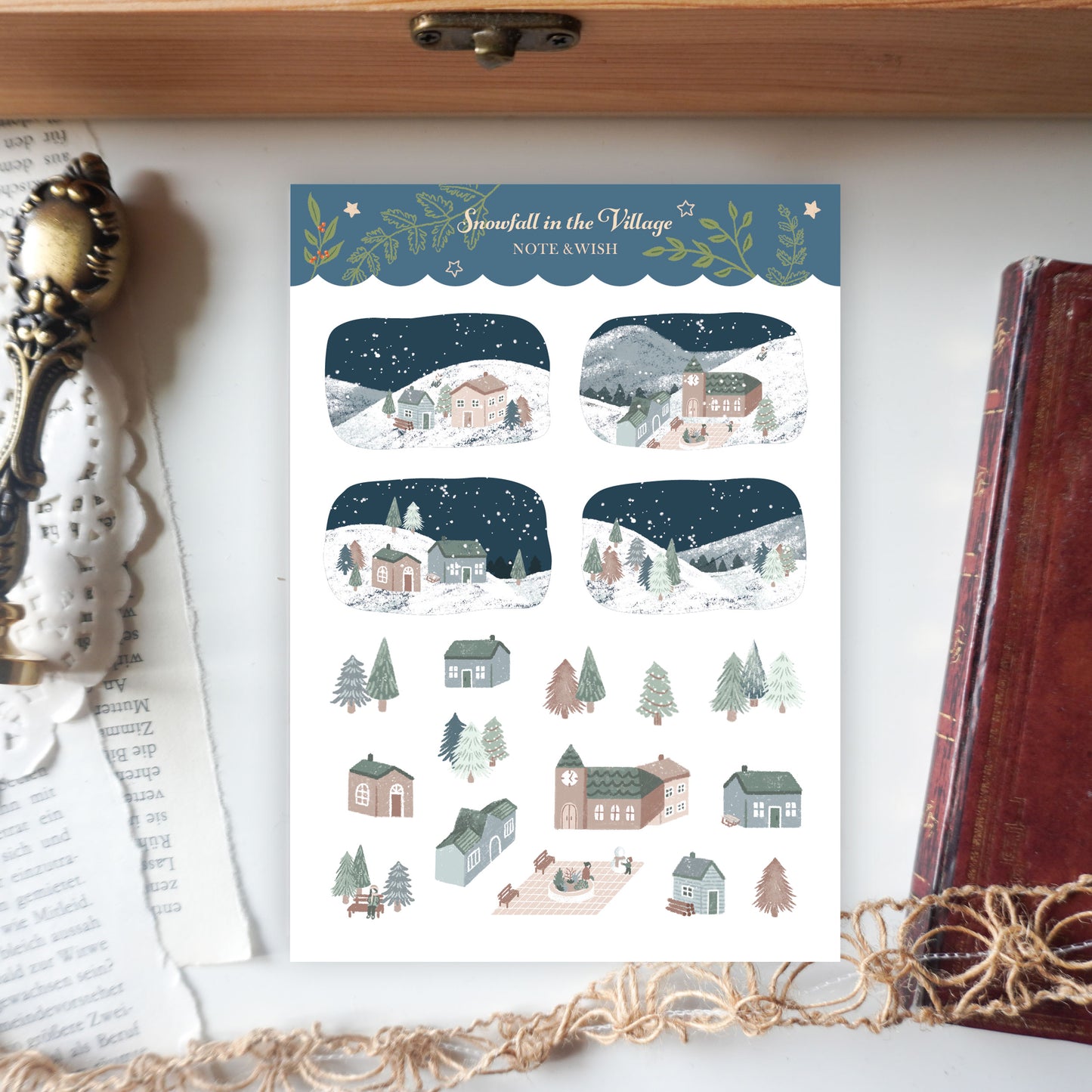 Snowfall in the Village - Winter Stickers - Washi Paper Stickers