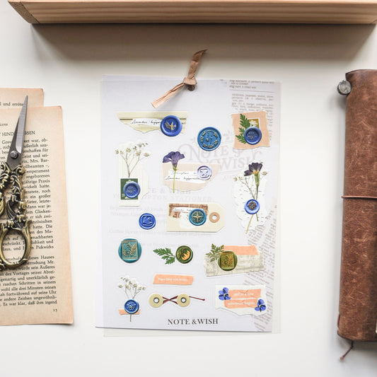 Blue Wax Seal Stickers - Vintage Letter PVC Sticker Sheet