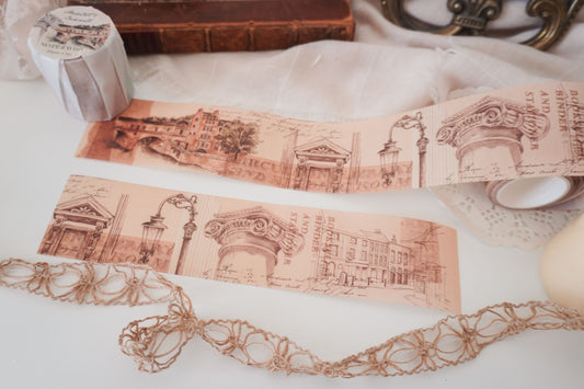 Wide Vintage Washi Tape for Collaging - Architect's Inkwell