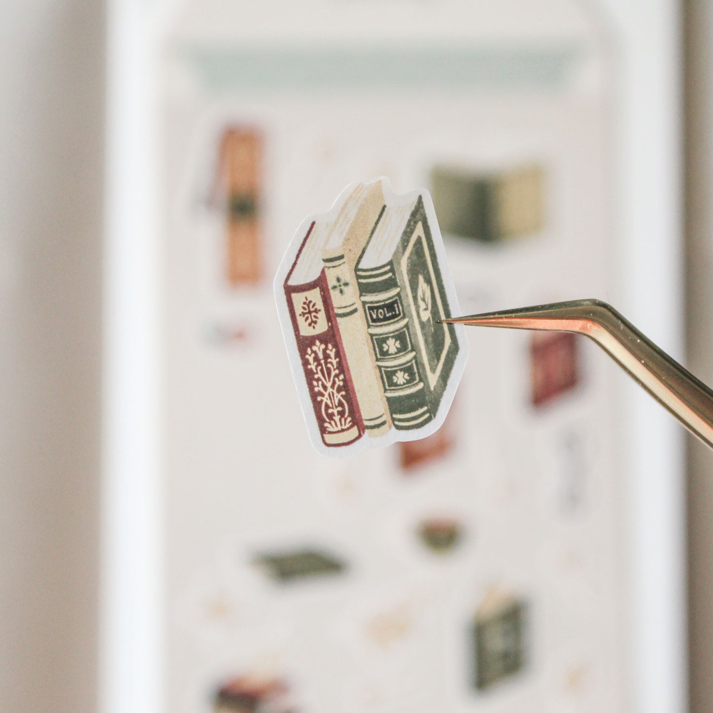 close up of book stickers prinited on washi paper