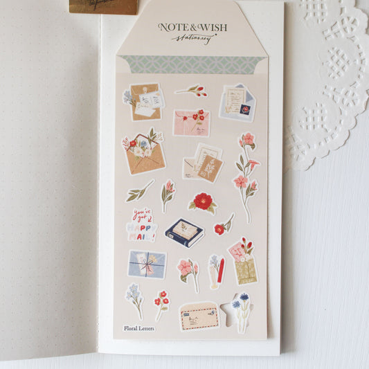Floral Letters letter writing washi stickers featuring hand drawn floral and envelope illustrations on Japanese washi paper
