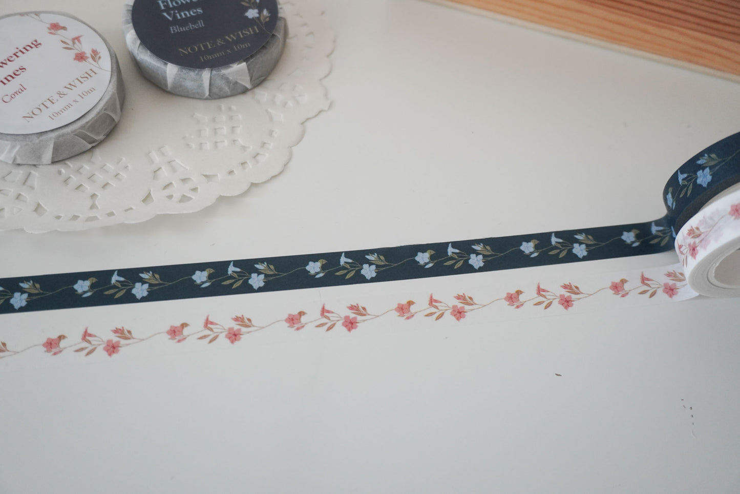 Flowering Vines - Bluebell & Coral Washi Tape Set, Note & Wish Washi