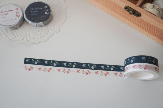 Flowering Vines - Bluebell & Coral Washi Tape Set, Note & Wish Washi