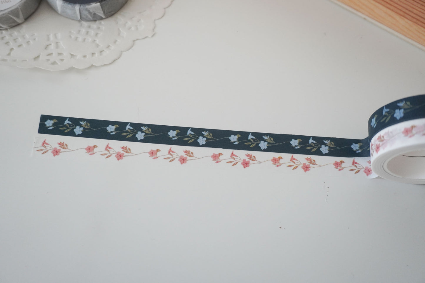 Flowering Vines - Bluebell & Coral Washi Tape Set, Note & Wish Washi