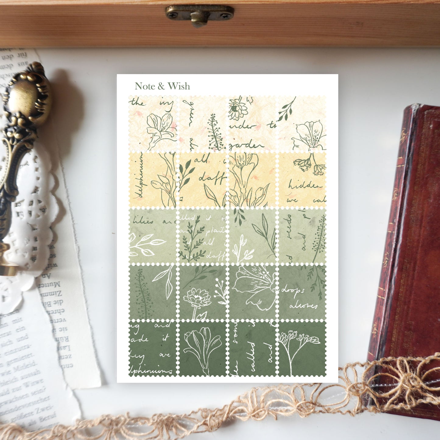Floral Postage Stamps in Green - Washi Paper Stickers
