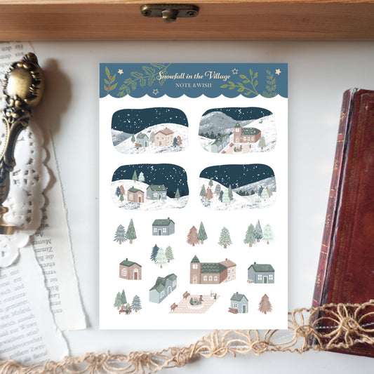 Snowfall in the Village - Winter Stickers - Washi Paper Stickers