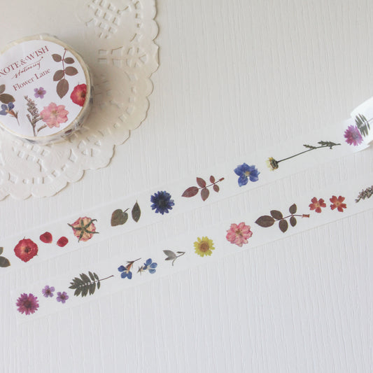 Decorative tape with floral designs on a textured surface