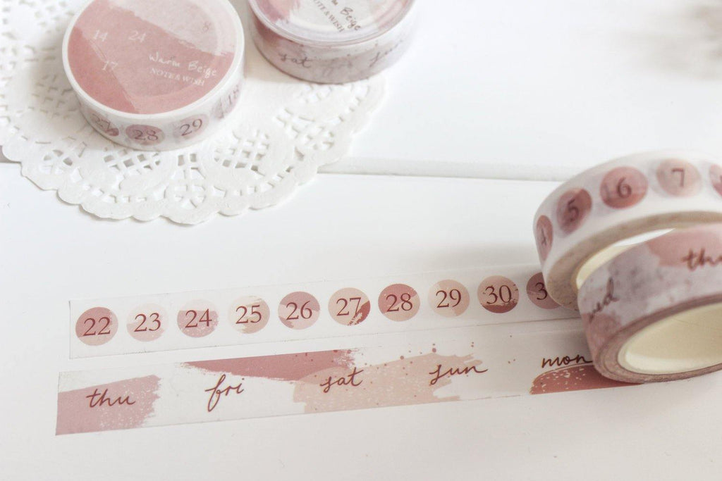 Beige Days & Numbers Washi Tape, Note and Wish Washi Tape - Note And Wish 