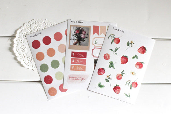 Stawberries & Peaches Journal Stickers Set - Note And Wish 