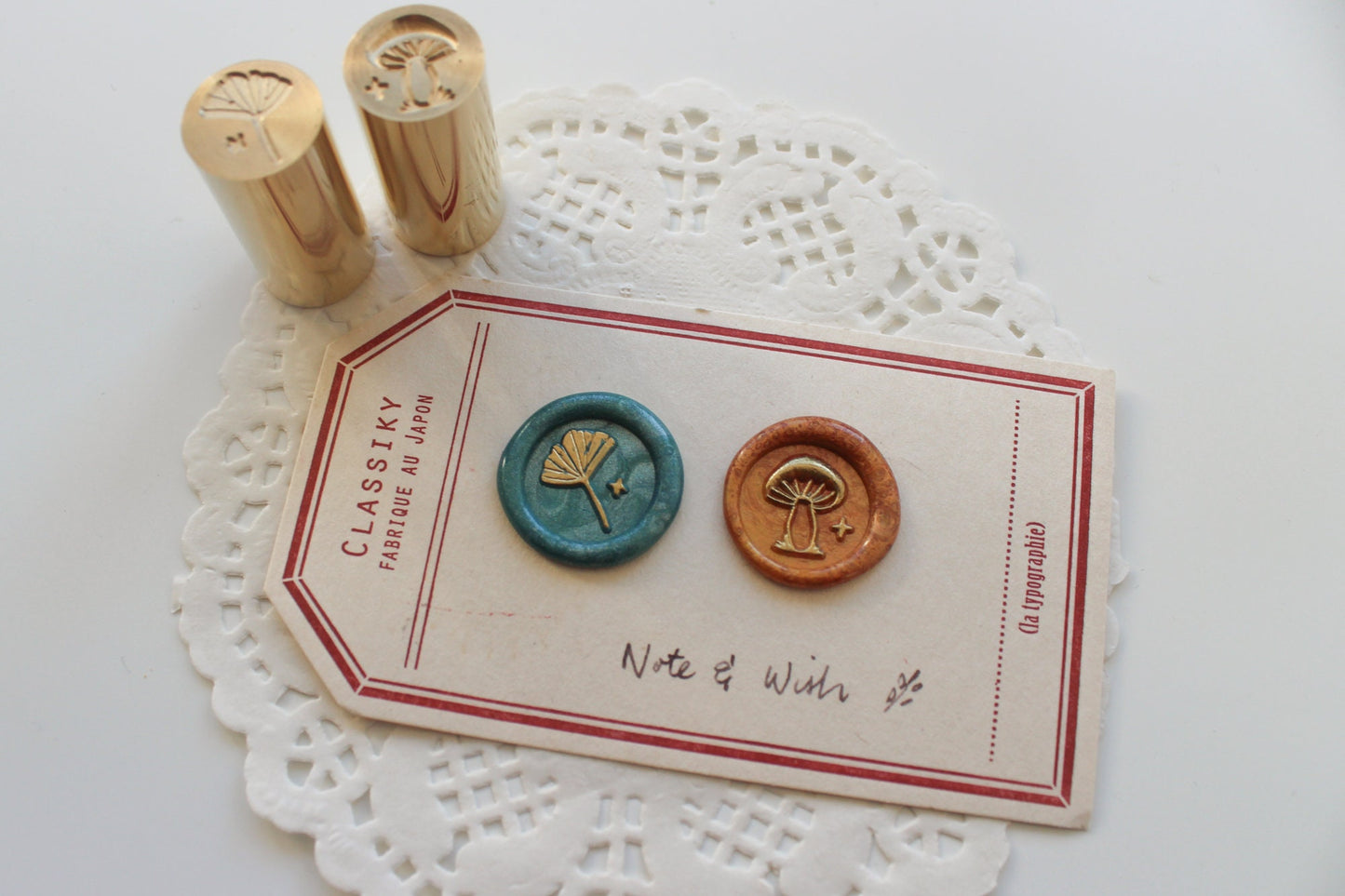 Mushroom and Ginkgo Sealing Stamp,  Note & Wish Original Wax Seal Stamp
