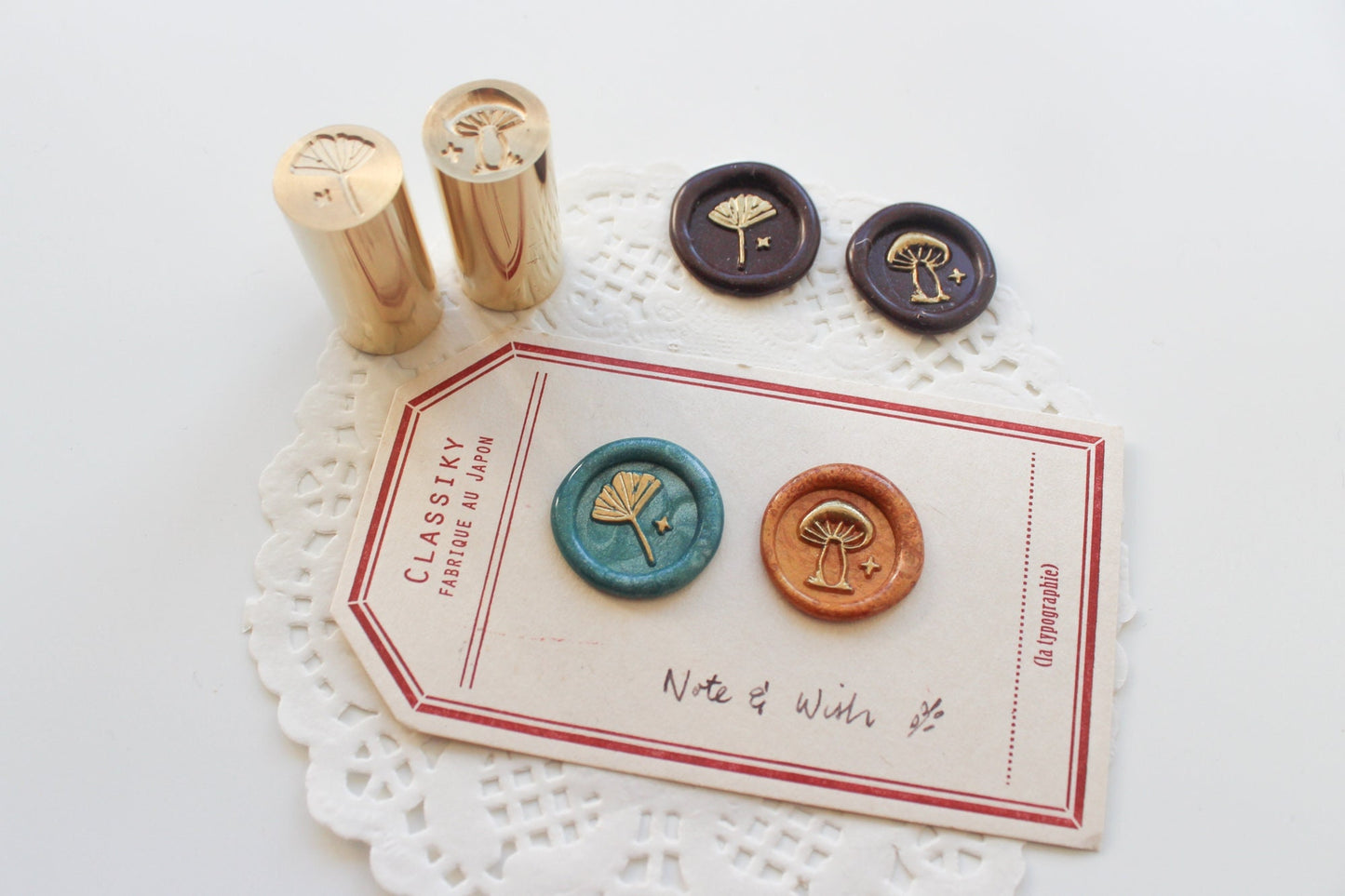 Mushroom and Ginkgo Sealing Stamp,  Note & Wish Original Wax Seal Stamp